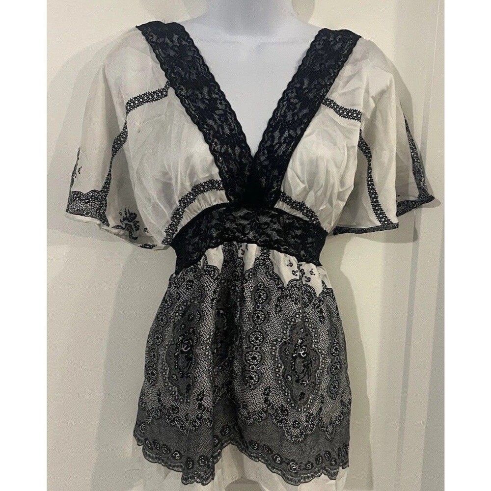 Vtg Y2K rue21 Whimsigoth Lace Paisley Babydoll Coquette Tunic Blouse Size L